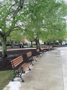 Benches in the newly renovated Colonial Lake Park